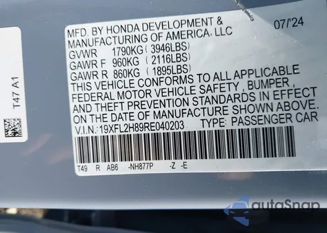 2024 Honda Civic Sport z USA, uszkodzony, nr VIN 19XFL2H89RE040203